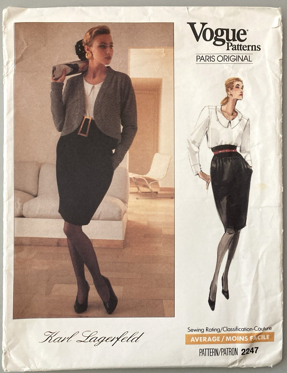 Vogue Paris Original Karl Lagerfeld 2247 Jacket Blouse Skirt Misses 12-16 Uncut